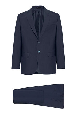 Lacivert Regular Desenli Kruvaze Yaka 4 Drop Klasik Takım Elbise