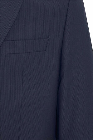 Lacivert Regular Desenli Kruvaze Yaka 4 Drop Klasik Takım Elbise