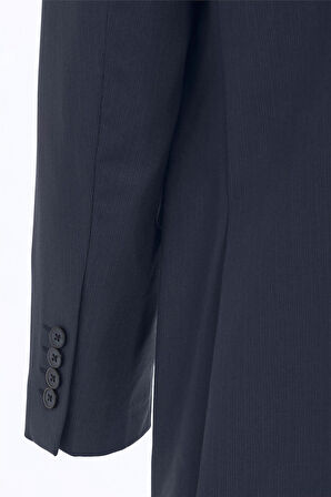 Lacivert Regular Desenli Kruvaze Yaka 4 Drop Klasik Takım Elbise