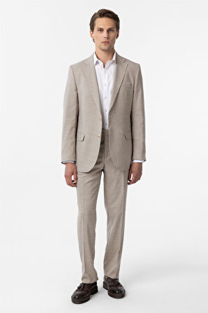 Bej Regular Desenli 6 Drop Klasik Takım Elbise