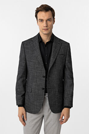 Siyah Regular Fit Desenli Mono Yaka 4 Drop Ceket