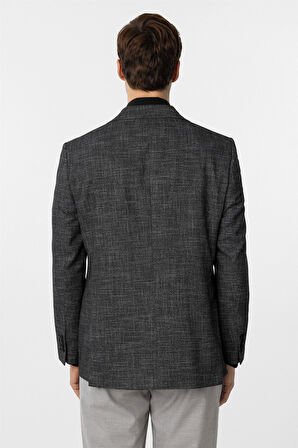 Siyah Regular Fit Desenli Mono Yaka 4 Drop Ceket
