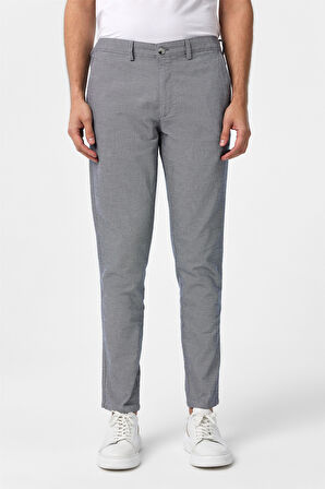 Lacivert Slim Fit Armürlü Kanvas Pantolon