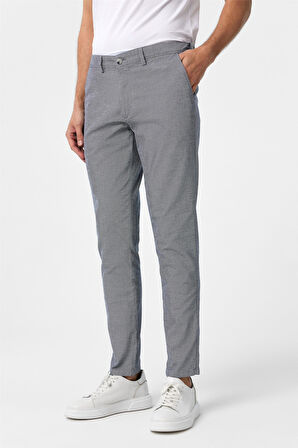 Lacivert Slim Fit Armürlü Kanvas Pantolon