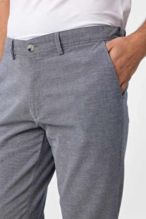 Lacivert Slim Fit Armürlü Kanvas Pantolon