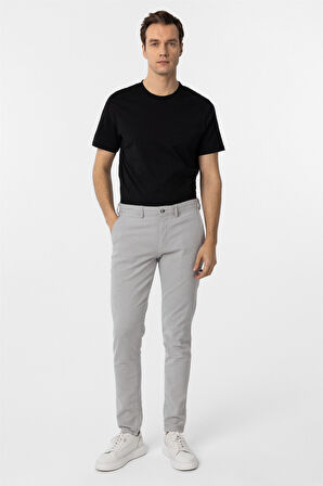 Gri Slim Fit Armürlü Kanvas Pantolon