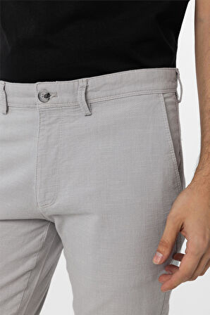 Gri Slim Fit Armürlü Kanvas Pantolon
