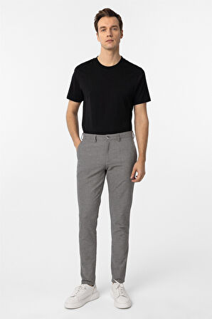 Koyu Gri Slim Fit Armürlü Kanvas Pantolon