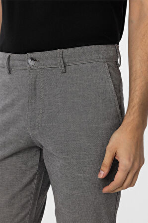 Koyu Gri Slim Fit Armürlü Kanvas Pantolon