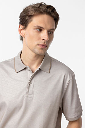 Bej Regular Baskılı Polo Yaka Tişört