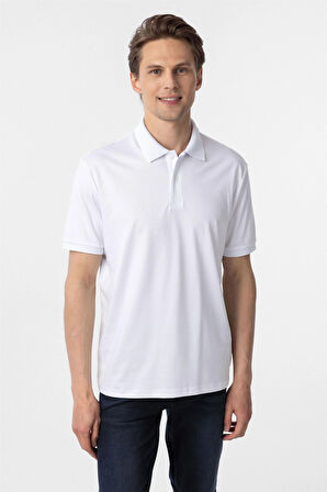 Beyaz Regular Baskılı Polo Yaka Tişört