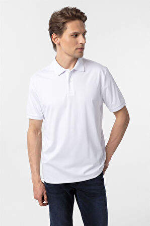 Beyaz Regular Baskılı Polo Yaka Tişört