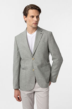 Su Yeşili Slim Fit Düz Mono Yaka 6 Drop Ceket
