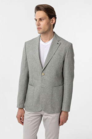 Su Yeşili Slim Fit Düz Mono Yaka 6 Drop Ceket