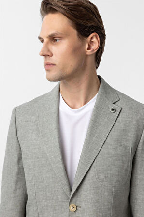 Su Yeşili Slim Fit Düz Mono Yaka 6 Drop Ceket