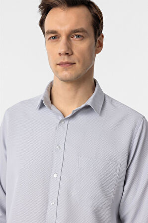 Gri Regular Fit Armürlü Klasik Yaka Gömlek