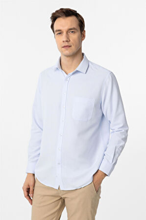 Buz Mavi Regular Fit Armürlü Klasik Yaka Gömlek