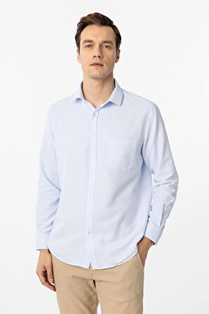 Buz Mavi Regular Fit Armürlü Klasik Yaka Gömlek