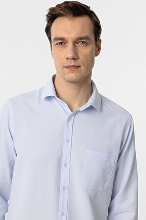 Buz Mavi Regular Fit Armürlü Klasik Yaka Gömlek