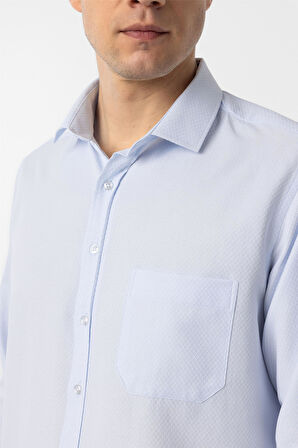 Buz Mavi Regular Fit Armürlü Klasik Yaka Gömlek