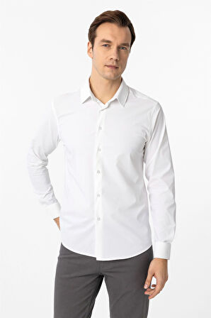 Beyaz Slim Fit Düz Klasik Yaka Gömlek