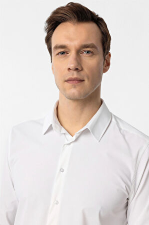 Beyaz Slim Fit Düz Klasik Yaka Gömlek