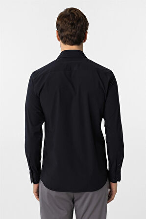 Lacivert Slim Fit Düz Klasik Yaka Gömlek