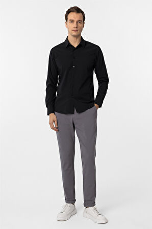 Siyah Slim Fit Düz Klasik Yaka Gömlek