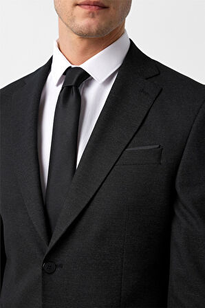 Siyah Slim Fit Desenli Mono Yaka 6 Drop Klasik Takım Elbise