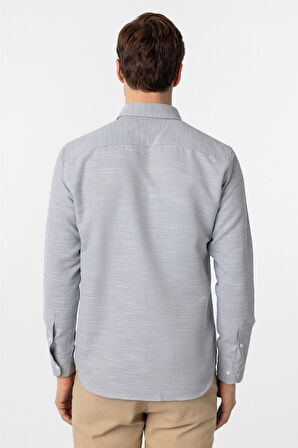 Lacivert Slim Fit Armürlü Düğmeli Yaka Gömlek