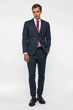 Lacivert Slim Desenli Mono Yaka 6 Drop Takım Elbise