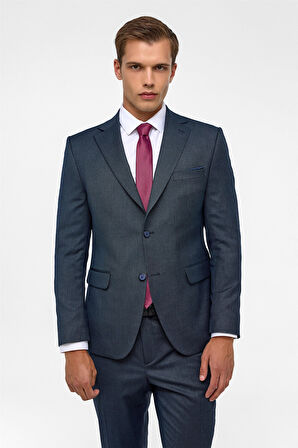 Lacivert Slim Desenli Mono Yaka 6 Drop Takım Elbise