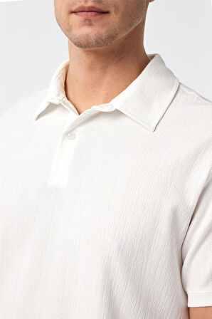 Beyaz Regular Düz Polo Yaka Tişört