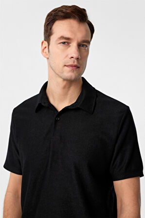 Siyah Regular Düz Polo Yaka Tişört