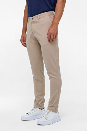Bej Slim Fit Desenli Kumaş Pantolon