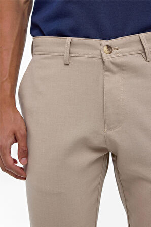Bej Slim Fit Desenli Kumaş Pantolon