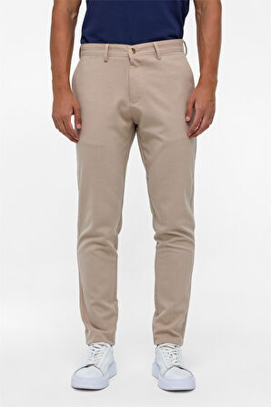 Bej Slim Fit Desenli Kumaş Pantolon