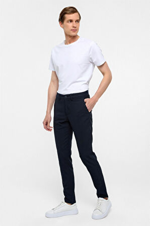 Lacivert Slim Fit Desenli Kumaş Pantolon
