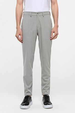 Gri Slim Fit Desenli Kumaş Pantolon