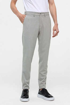 Gri Slim Fit Desenli Kumaş Pantolon