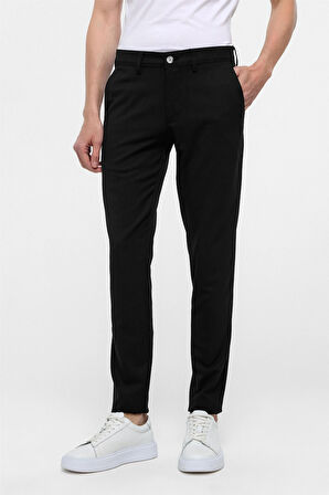 Siyah Slim Fit Desenli Kumaş Pantolon