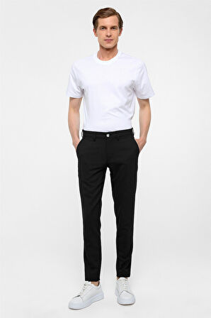 Siyah Slim Fit Desenli Kumaş Pantolon