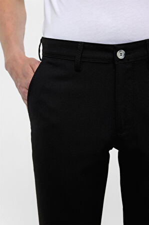 Siyah Slim Fit Desenli Kumaş Pantolon