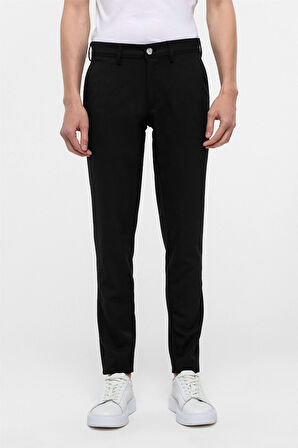 Siyah Slim Fit Desenli Kumaş Pantolon