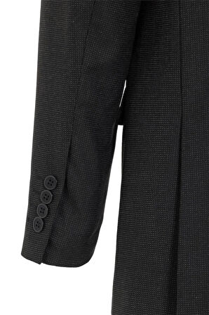 Siyah Regular Desenli Mono Yaka 4 Drop Klasik Takım Elbise