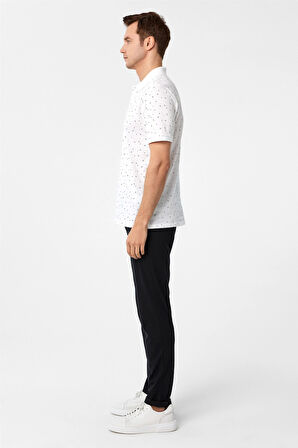 Beyaz Regular Baskılı Polo Yaka Tişört