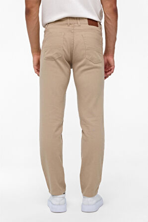 Bej Slim Fit 5 Cep Kalıp Armürlü Kanvas Pantolon