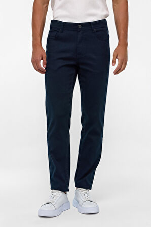Lacivert Slim Fit 5 Cep Kalıp Armürlü Kanvas Pantolon