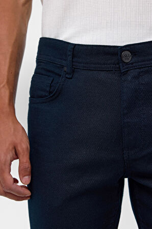 Lacivert Slim Fit 5 Cep Kalıp Armürlü Kanvas Pantolon