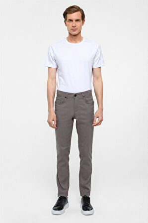 Gri Slim Fit 5 Cep Kalıp Armürlü Kanvas Pantolon